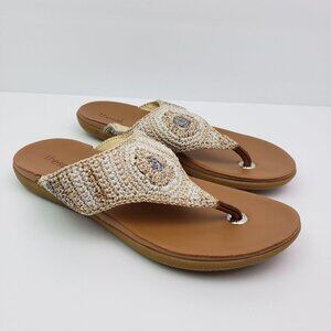 The Sak Shana Womens Size 9 Sand Stripe Crochet Thong Flip Flop Sandals 106502